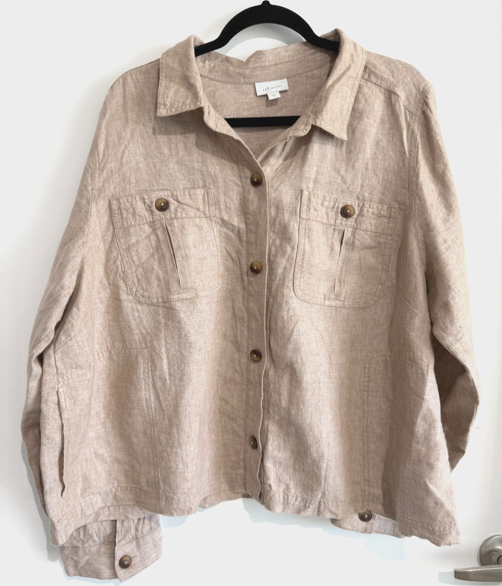 J. Jill love Linen Women's Beige Tan Lightweight Pockets Shacket Jacket Size-2X